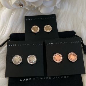 NWT MBMJ Logo Disc Rhinestone Bling Stud Earrings